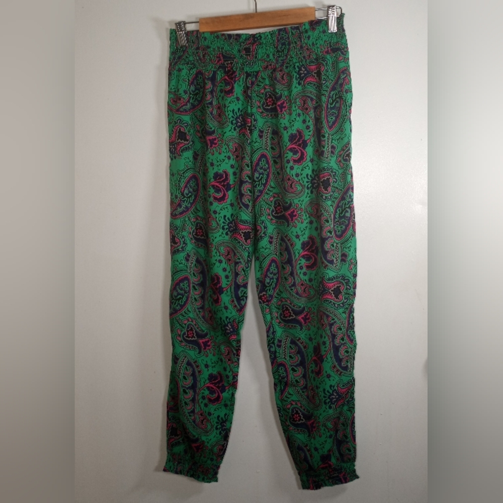 Aerie Boho Paisley Harem Jogger Pants Green Pink Size Medium